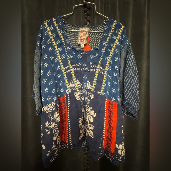 Johnny Was Ramona Button Down Top Bohemian patchwork peasant blouse - Picture 2 of 9